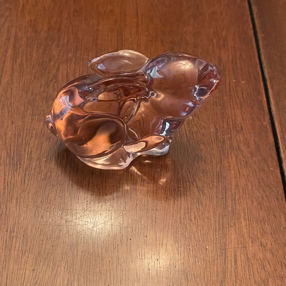 Vintage Blown Glass Pink Bunny Paper Weight Shelf Sitter EUC